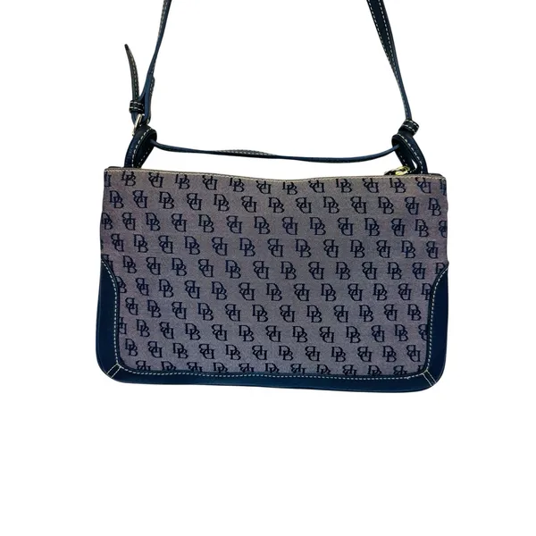Dooney &‎ Bourke Slim Zip Top Shoulder Bag Lightweight Vintage Dark Blue - Image 3