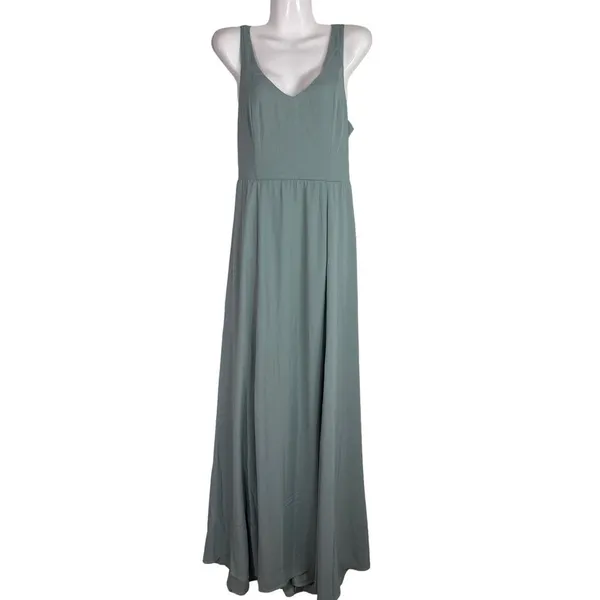 Show Me Your Mumu Jenn Maxi Dress in Silver Sage Crisp Blue‎ V Neck| XL | NWT - Image 2