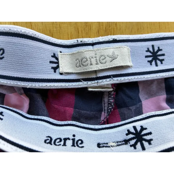 Vintage Y2K Aerie Boxer Pajama Shorts Medium Plaid Pattern Pink Blue White - Image 4