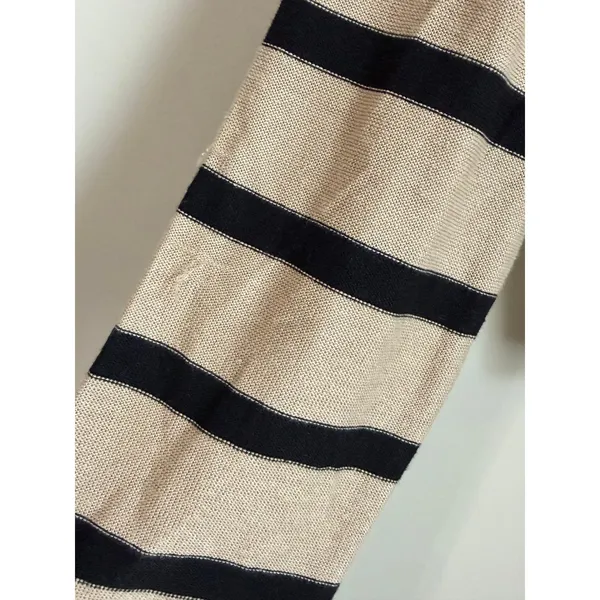 La Ligne Cardigan Women Size S Tan Black Striped Linen Cropped V-Neck - Image 12