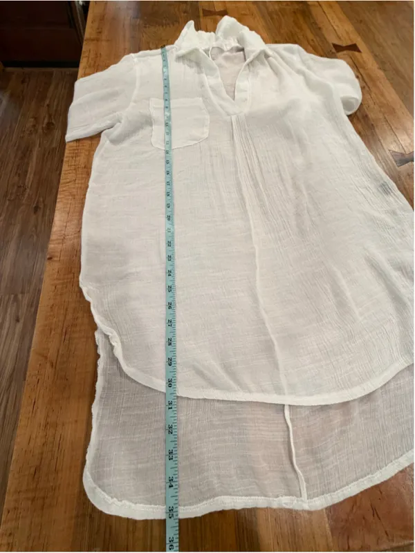 Womens White Gauze Linen Blend Tunic Dress Shirt V-Neck Tie Sleeve Beach Coverup - Image 6