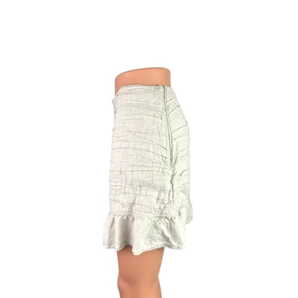 Abercrombie & Fitch Beige Linen Crinkle Ruched Ruffle Pencil Mini Skirt Size M - Image 2