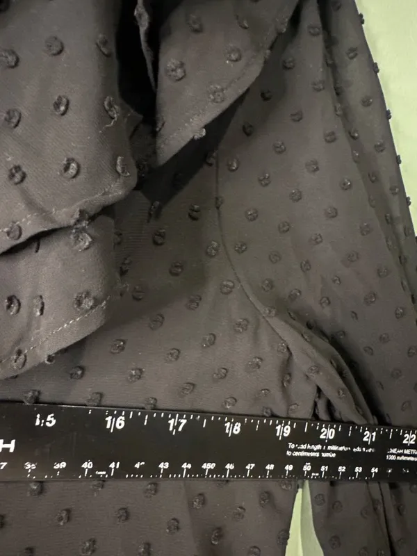J.Crew Women's Small Black Sheer Swiss Dot Ruffle Neck Blouse Dark fairy dainty - Image 9