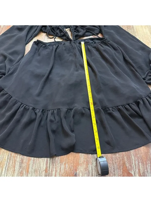 Princess Polly Black Cut Out Mini Dress Size 6 Ruffle Skirt - Image 7