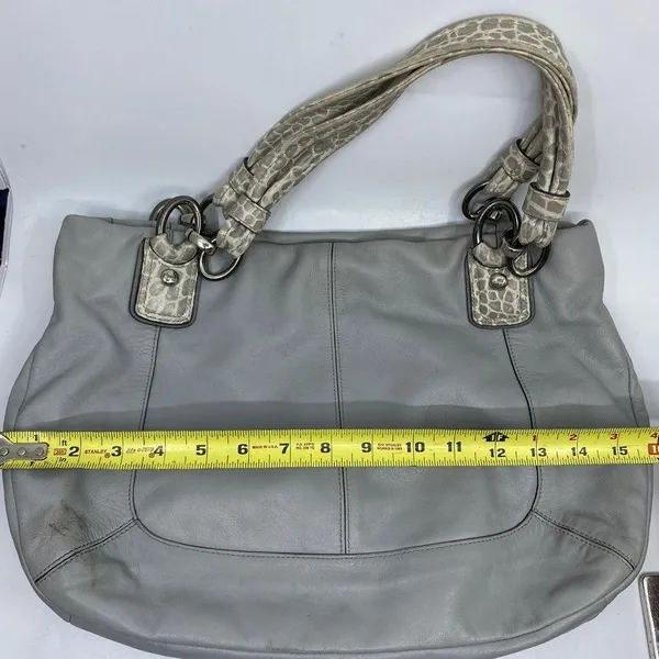 Coach Large Snake Embossed Gray Leather Shoulder - Image 3