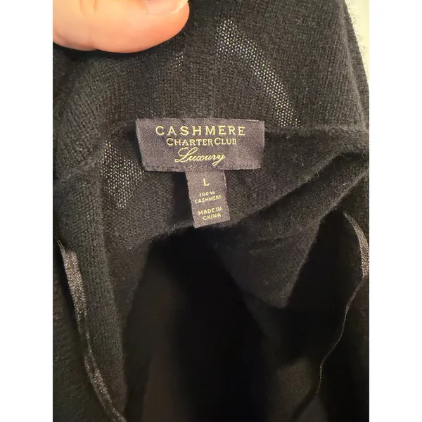 Charter Club Luxury 100% Cashmere Open Front Cardigan Sweater Black Ribbed - Image 5