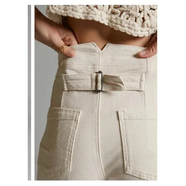 Anthropologie Pilcro Kit High Rise Wide Leg Buckle Trouser Pant Cream Pant 32 - Image 2