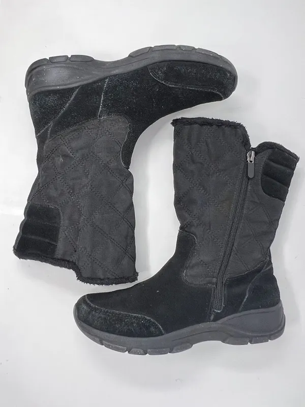 Lands’ End Black Suede Quilted Winter Boots Faux Fur Women’s 8.5 - Image 3