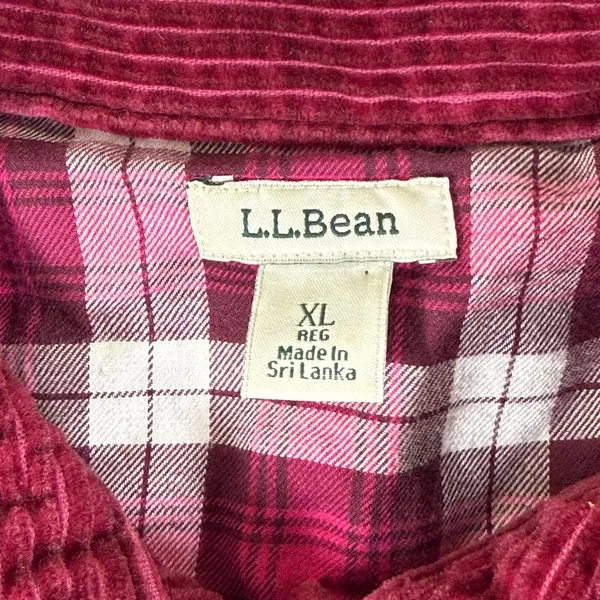 LL Bean Womens XL Maroon Flannel Lined Corduroy Button Front Shirt 273275 - Image 2