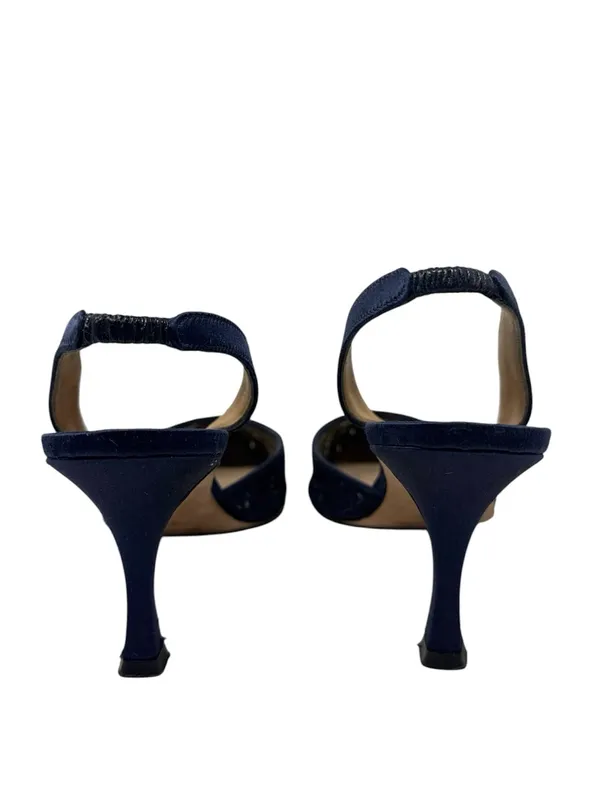 Manolo Blahnik Carolyne 70 Navy Blue Floral Lace Slingback Pumps Size 37.5 - Image 7