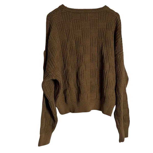 Reformation Winnie Brown Basketweave Organic Cotton Crewneck Sweater Size XL - Image 5