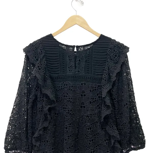 Anthropologie Clementine Eyelet Lace Blouse Black Ruffle Puff Sleeve Size 6 - Image 8
