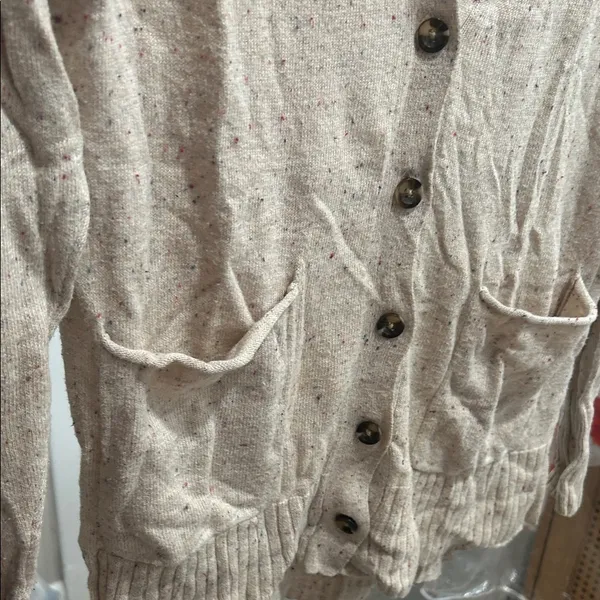 Cream Speckled Cardigan Cardigan Button Up Sweater Ribbed Sleeves and Bottom XS - Image 9