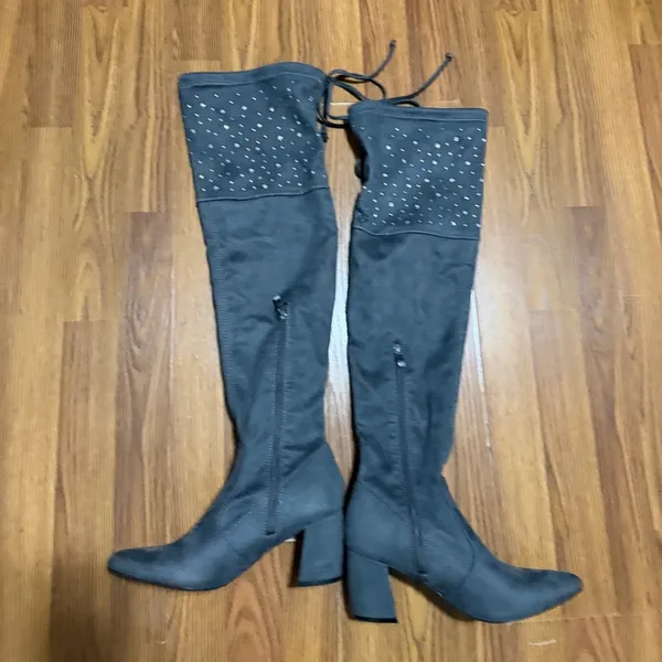 Olivia & Kate Grey Sparkle Embellished Rachel Above Knee Boots Size 8 - Image 2