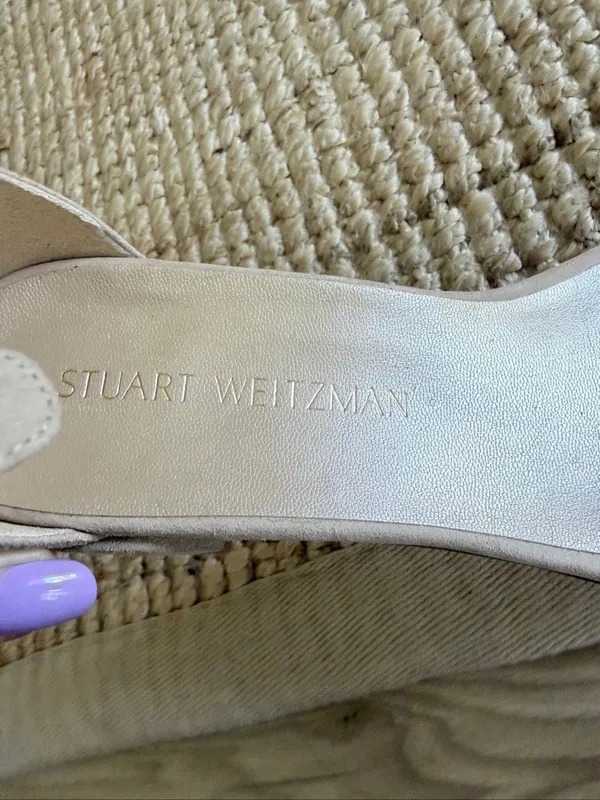 Stuart Weitzman Nude Suede Ankle Strap Low Block Heel Sandals Size 8M - Image 5