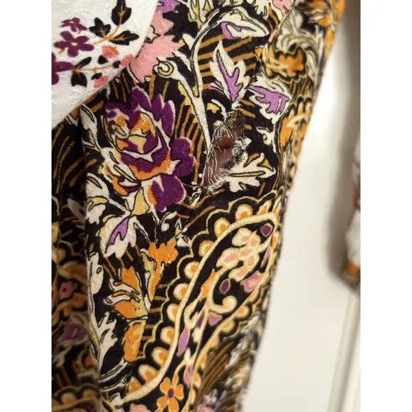 Jane + Delancey Tunic‎ Women Small Gold Mixed Floral Paisley Pintuck Button Down - Image 7