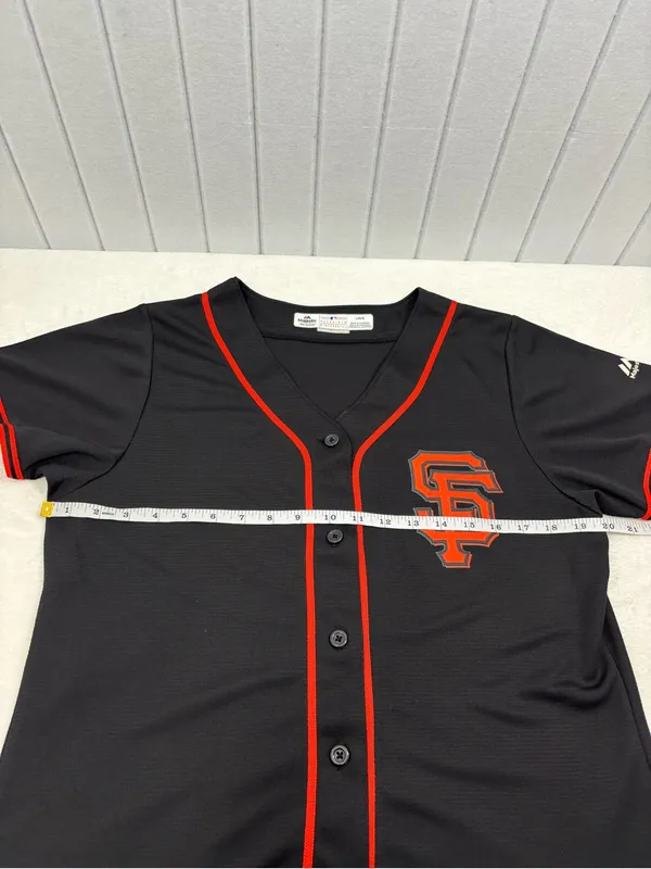 Majestic Black & Orange San Francisco Giants Button-Front Jersey Baseball L - Image 5