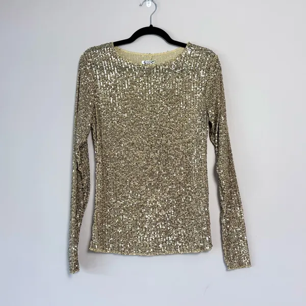 Intimately Free People Gold Rush Sequin Long Sleeve Top Small - Image 6