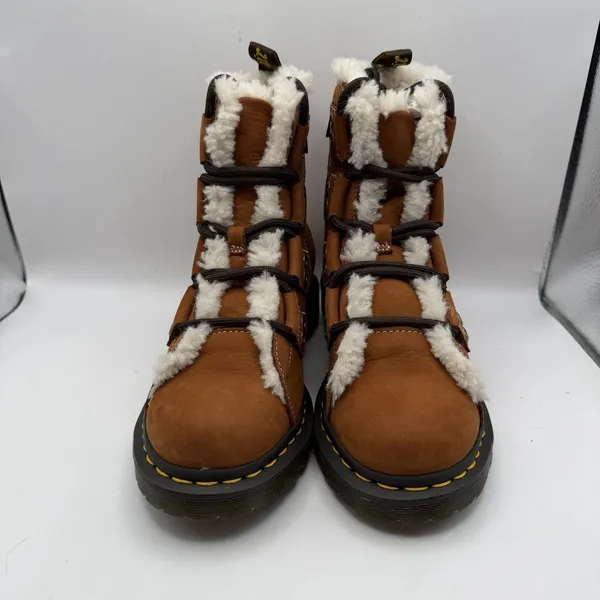 Women's 7 Dr. Martens 1460 Lace to Toe Fur Lined Buttersoft Nubuck Boots Brown‎ - Image 2