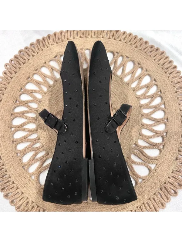 J Crew Mary Jane Satin Rhinestone Flats Black Jewel Size 11 Balletcore Coquette - Image 8