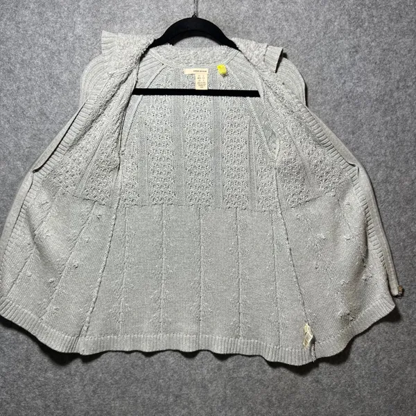 DKNY Jeans Cardigan Sweater Metallic Silver Cable‎ Knit Hooded Zip S - Image 5