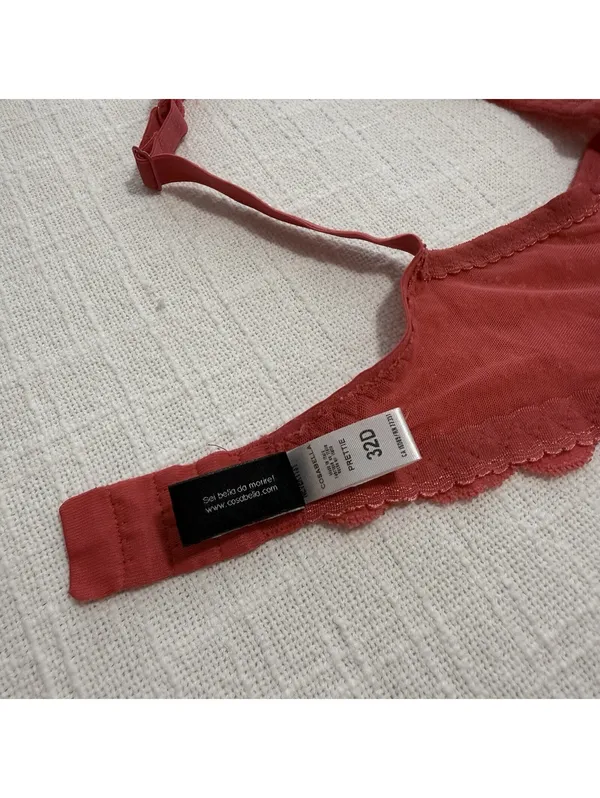 Cosabella Prettie Bra Coral Pink Lace Sz 32D Underwire Unlined Made In Italy - Image 8