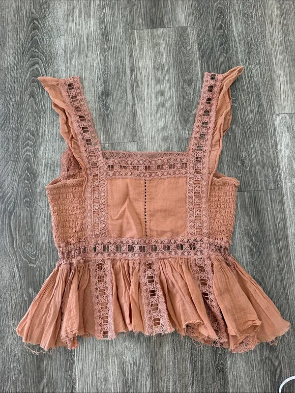 Free People rust orange lace trim boho tank top blouse medium - Image 6