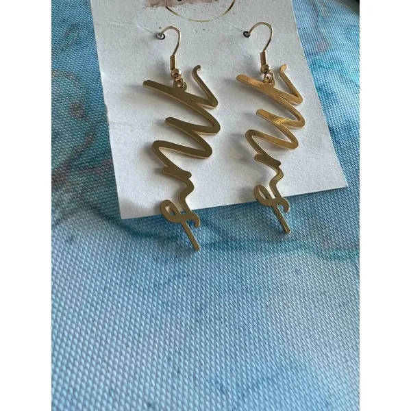 MRS & BRIDE Gold Script Bridal Drop Earrings Bundle - Image 3