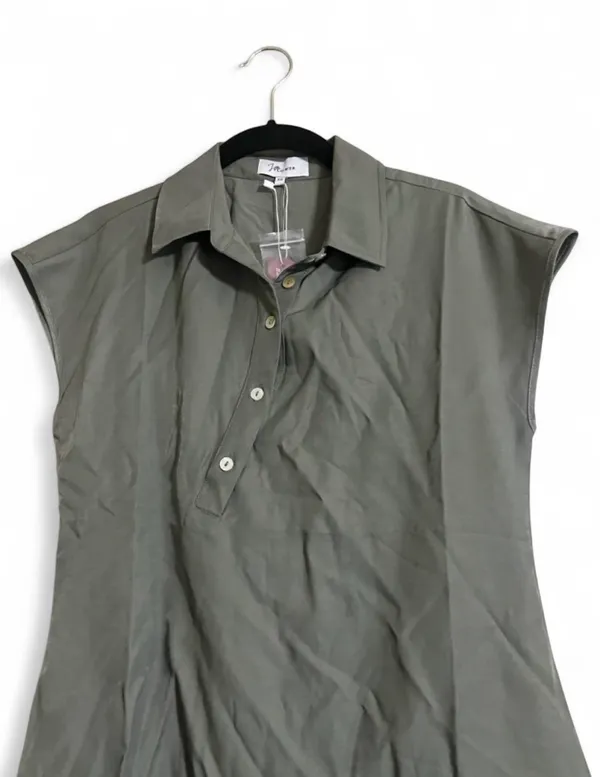 Joflower Shirt Dress Sz XS Renee Olive Green Mini Cap Sleeves Button Up Detail - Image 4