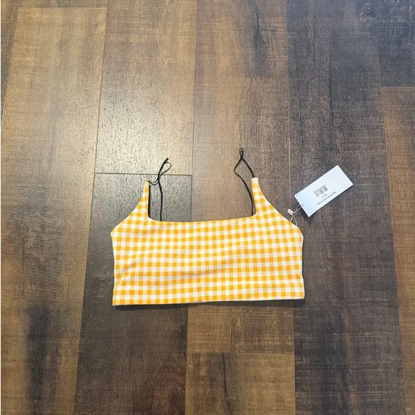 Allfenix Gingham Sports Bra Yellow White Check Crop Top Size Medium NWT - Image 7