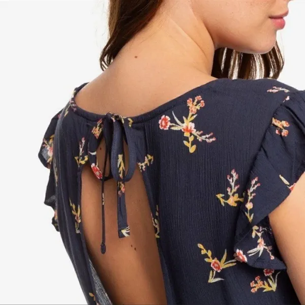 Roxy Rush Minute Short Sleeve Midi Dress Navy Floral Size Small - Image 2