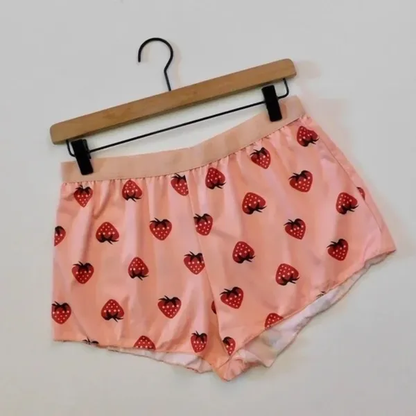 NEW!! STRAWBERRY Print Red Pink Cropped Loungewear Two Piece Set X-Large - Image 4