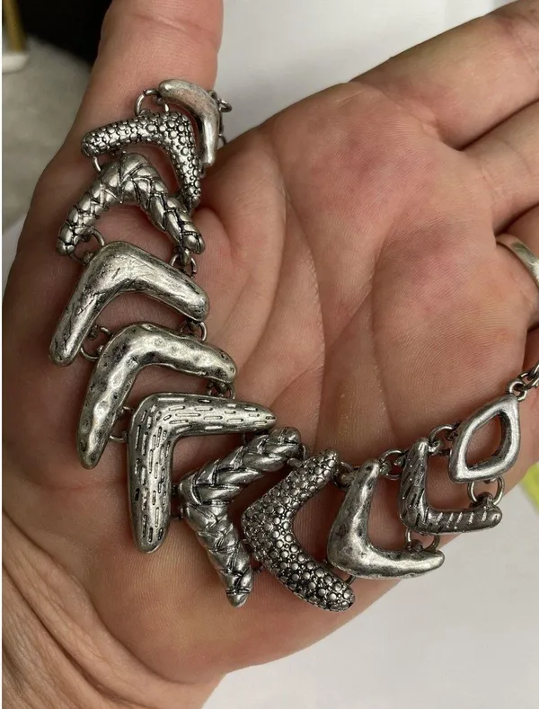 Viola Silver tone Boomerang Necklace & Earring Set Silver 16-18” - Image 2