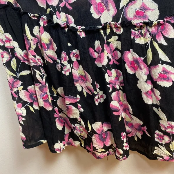 Intimately Free People Garden‎ Party Floral Maxi Dress S Smocked Black Pink Tie - Image 4