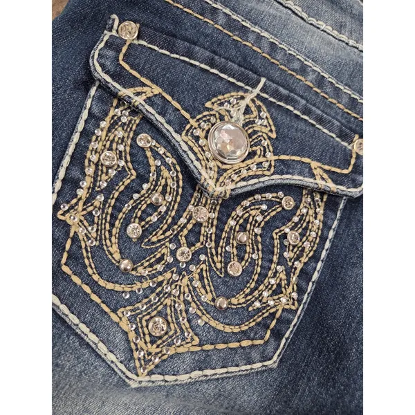 Live Hard Play Hard Rhinestone Bling Pocket Bootcut Western Jeans Denim Size 8 - Image 3