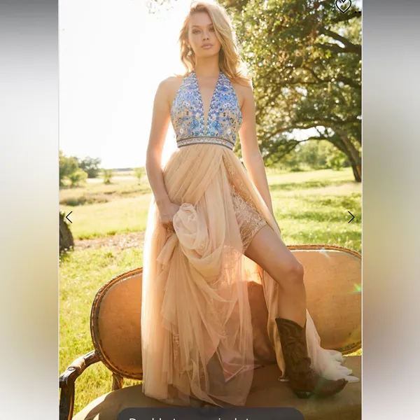 Sherri Hill 52475 Peach Halter Gown Dress Size 12 - Image 2