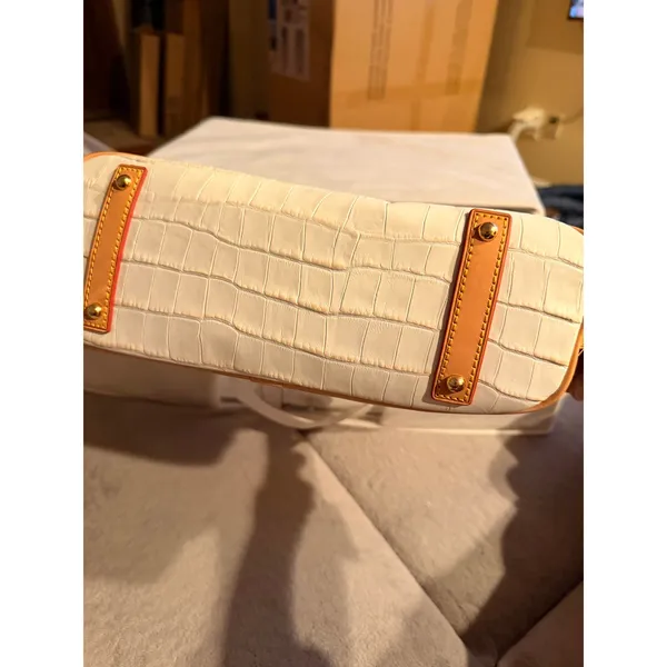 Dooney & Bourke Womens Satchel White Leather Croc Zip Zip Satchel Dome Bag - Image 6