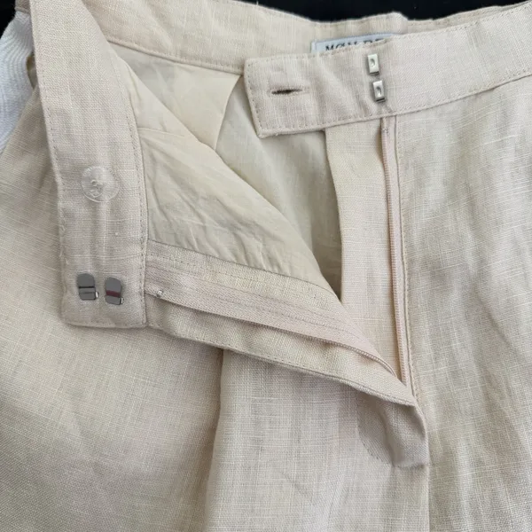 Anthropologie Mon Renn Coast Linen Shorts S Pleated Tan Open Side Ric Rac - Image 9