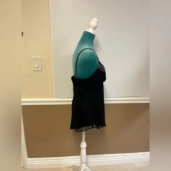 Laundry by Shelli Segal 100%‎ Silk Black Handkerchief Hem Cami Top Size M - Image 3
