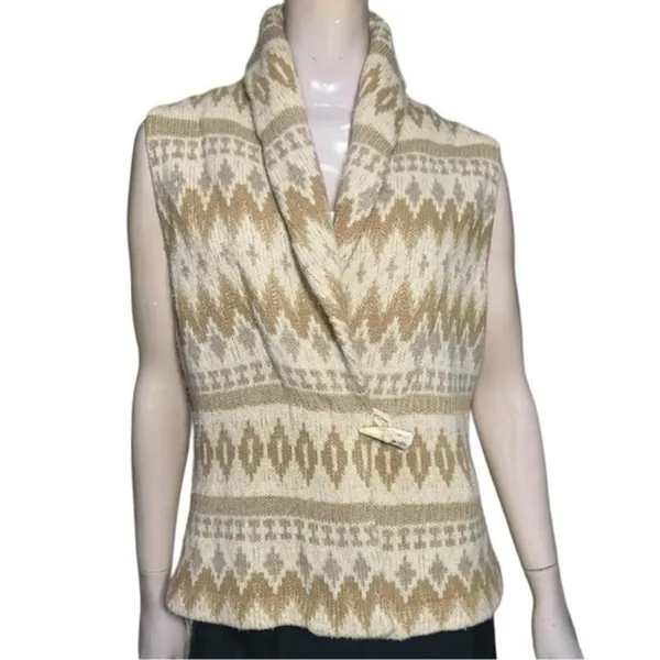 Ralph Lauren Women’s Size M Southwestern Aztec Cream Tan Horn Wool Sweater Vest - Image 2