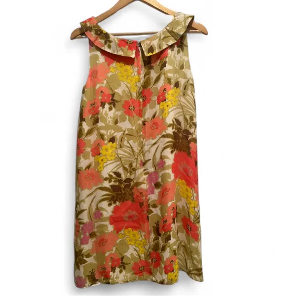 Garnet Hill‎ Silk Floral Pink Green Yellow Sleeveless Dress Size 6 - Image 2