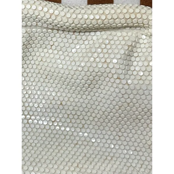 Vintage White Metal Mesh Clutch Purse Mid Century Gate Mouth Evening Bag Bridal - Image 4