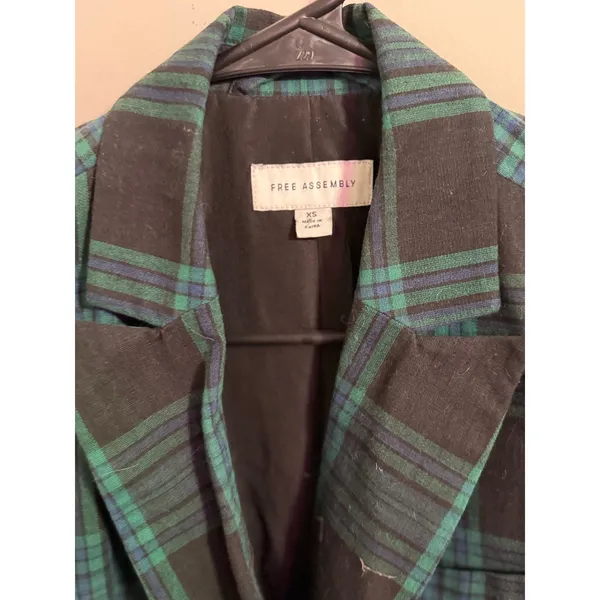Free Assembly Women's Plaid Double‎ Breasted Blazer Teal Black Gold Buttons XS - Image 5