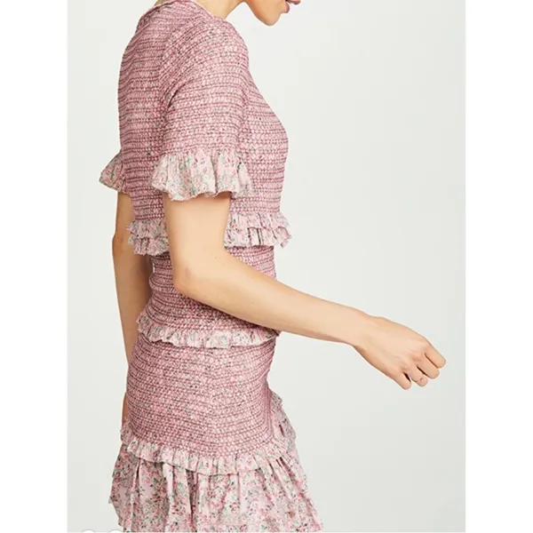 LoveShackFancy Aveline Pink Floral Ruched Ruffle Mini Dress - Image 8