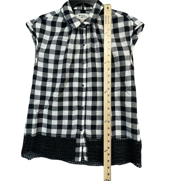 Anthropologie Holding Horses Nellie Blouse‎ XS Black White Gingham Top Boho Chic - Image 6