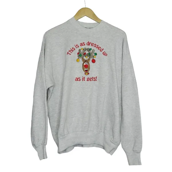 Vintage 90s Cheek-O Reindeer Embroidered Christmas Sweatshirt - Image 2