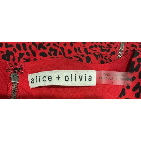 Alice + Olivia‎ Polly Red Leopard Print V-Neck Mini Dress Long Sleeve Size 4 - Image 4