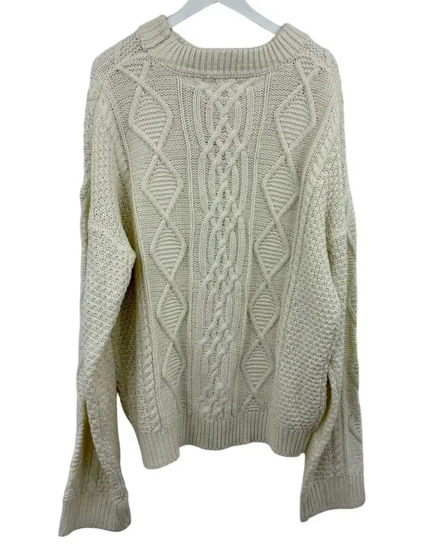 Simply Couture Fisherman Cable Knit Plus Size Sweater Cream Size 2X - Image 3
