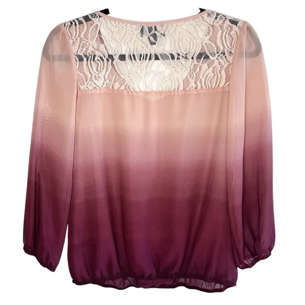 By & By Sheer Ombre Blouse M Pink Burgundy‎ Lace Back Whimsigoth Fairy Pixie NWT - Image 6