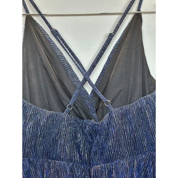 Lulus Tiered Mini Dress Womens Size Medium Blue Silver Metallic Pleated Cocktail - Image 9